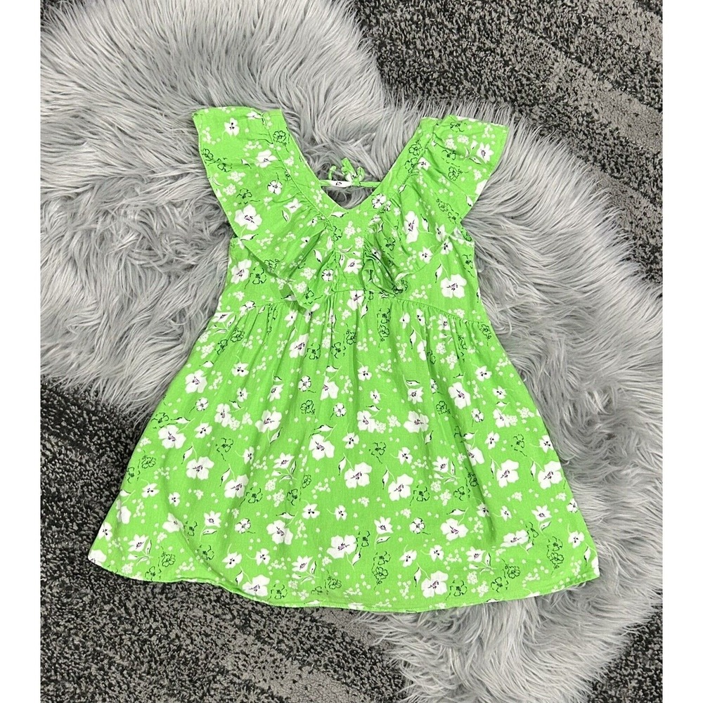 Zara Kids Girls Green Dress With White Floral Accents Size 6‎